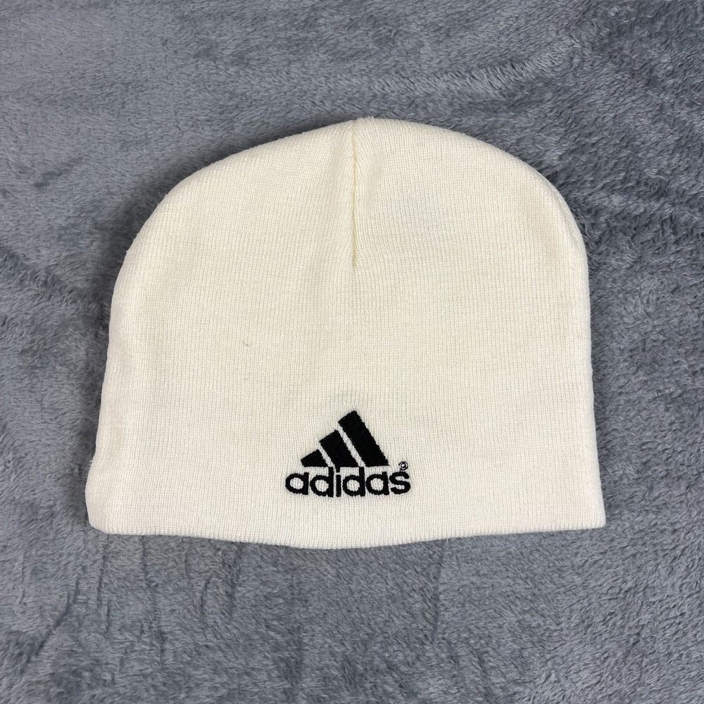 Adidas Beanie Cap Unisex One Size Beige Tight Knit Warm Embroidered Winter Hat